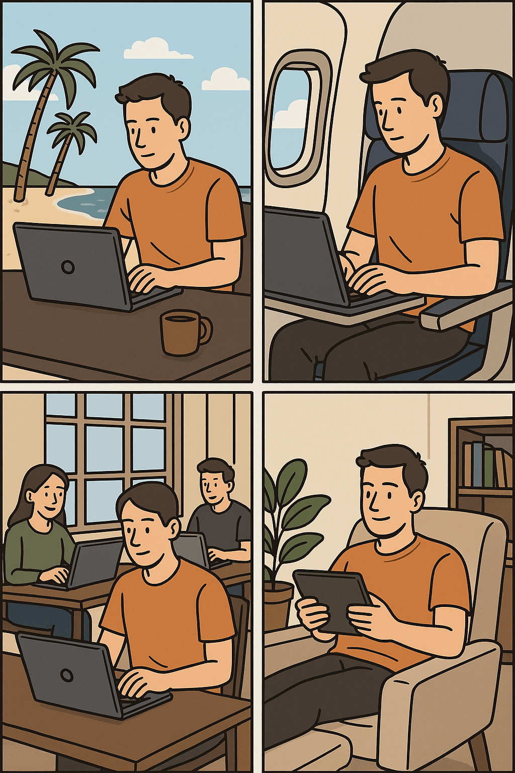 a cartoon of a man using a laptop