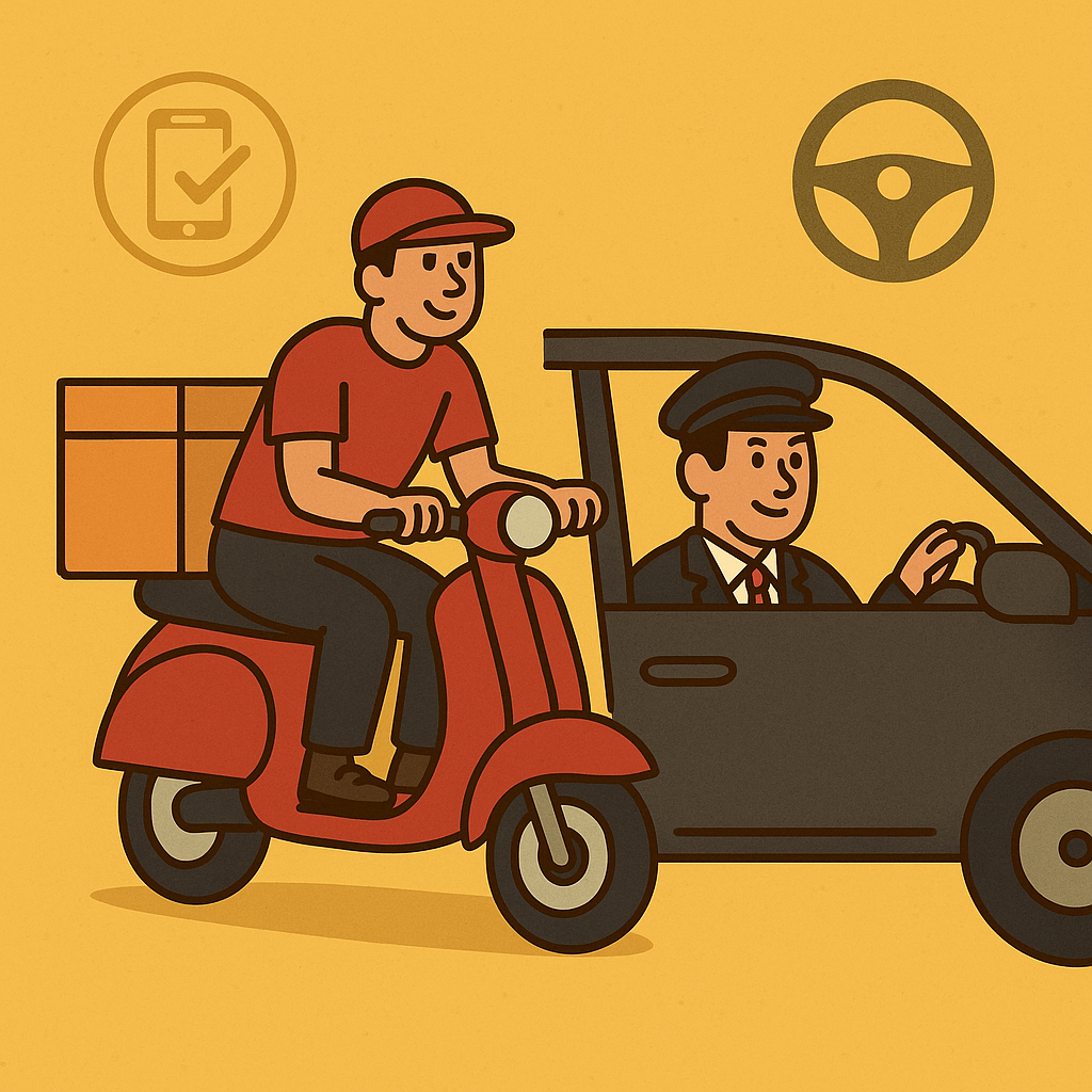 a man riding a scooter with a box on the back