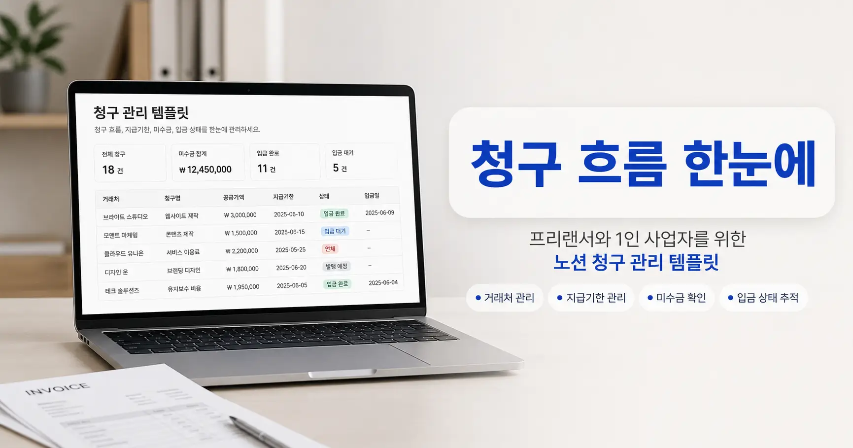 Notion 인보이스 관리 템플릿, 예쁜 장부보다 돈이 들어오는 흐름을 만드세요 4 Notion 인보이스 관리 템플릿