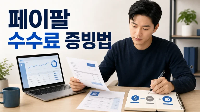 PayPal 수수료 종합소득세 필요경비 증빙 방법 7 한국인 프리랜서가 페이팔 거래내역과 인보이스, 은행 입금 자료를 확인하며 수수료 증빙을 정리하는 모습