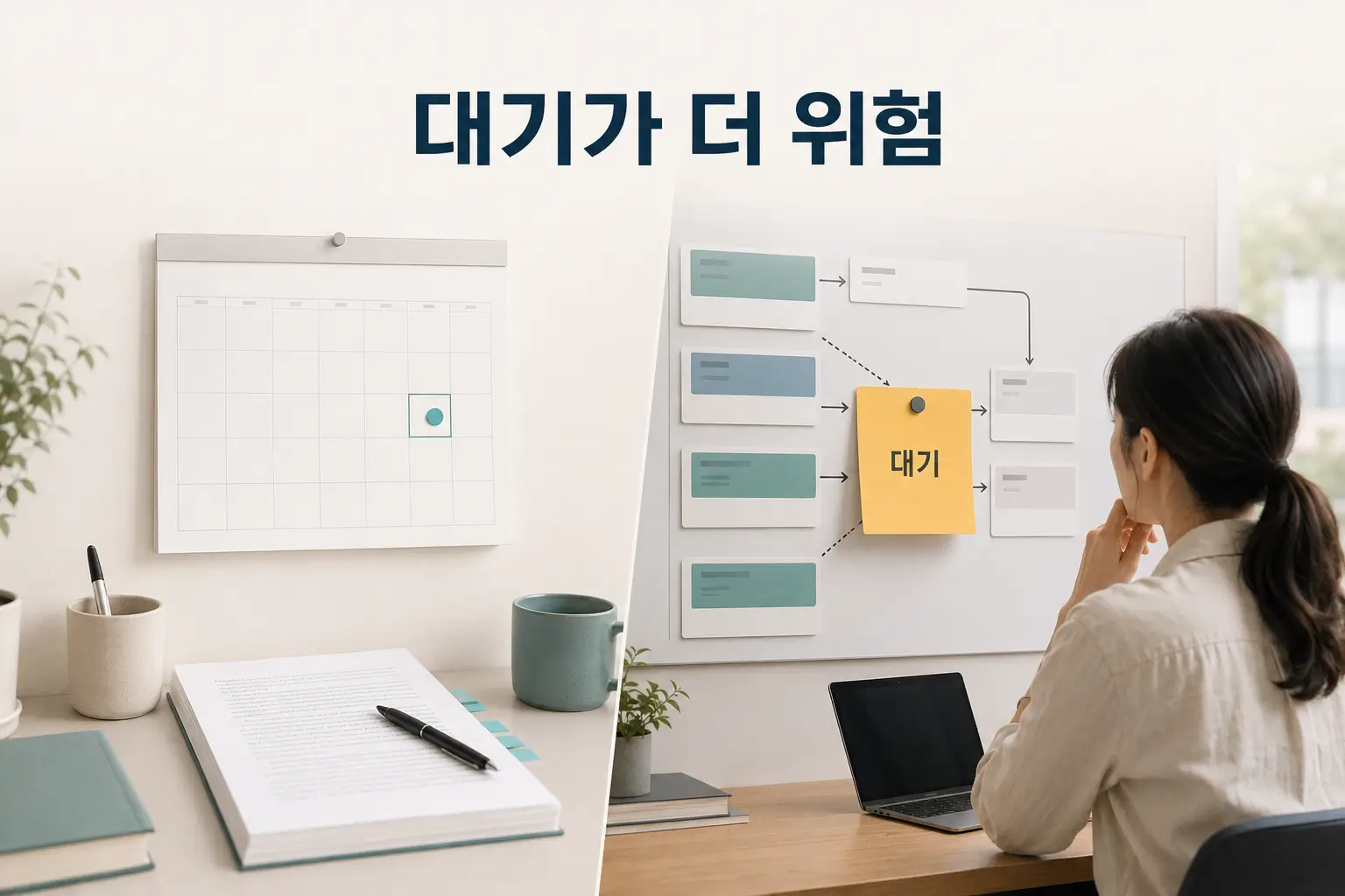 가까운 마감보다 편집자 회신 등 외부 작업을 기다리는 원고가 더 큰 일정 위험이 될 수 있음을 보여주는 작업 흐름