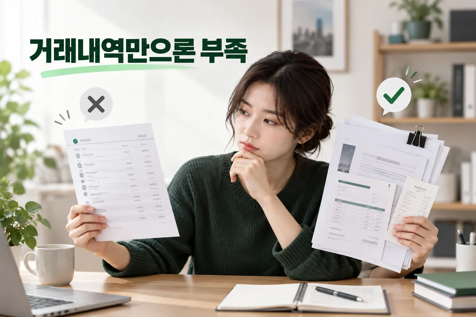 Wise 거래내역만 보관한 경우와 인보이스·계약서·영수증을 함께 준비한 경우를 비교하는 모습