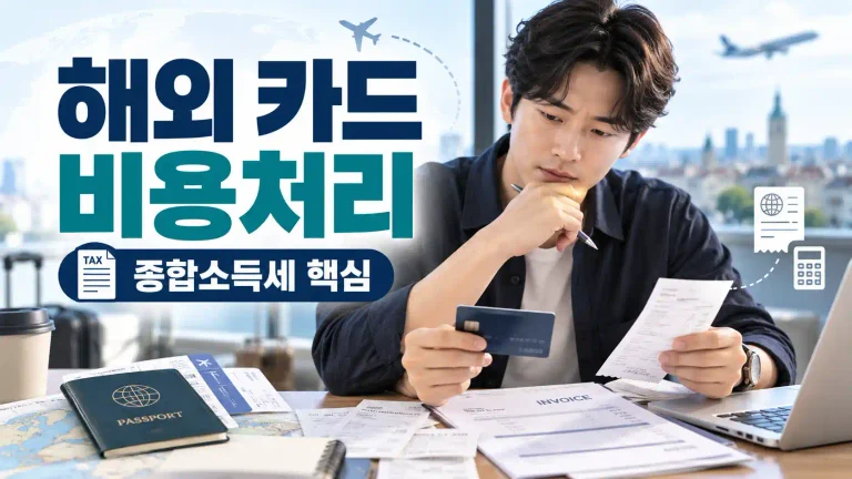 해외 사업용 카드 결제 영수증과 인보이스를 확인하며 종합소득세 비용처리를 검토하는 사업자
